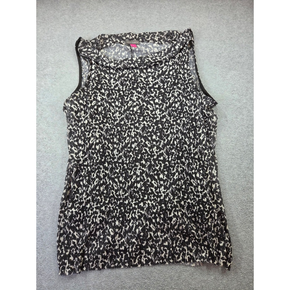 Vince Camuto Womens Top Size Large Sleeveless Abstract Print Pleated Blouse